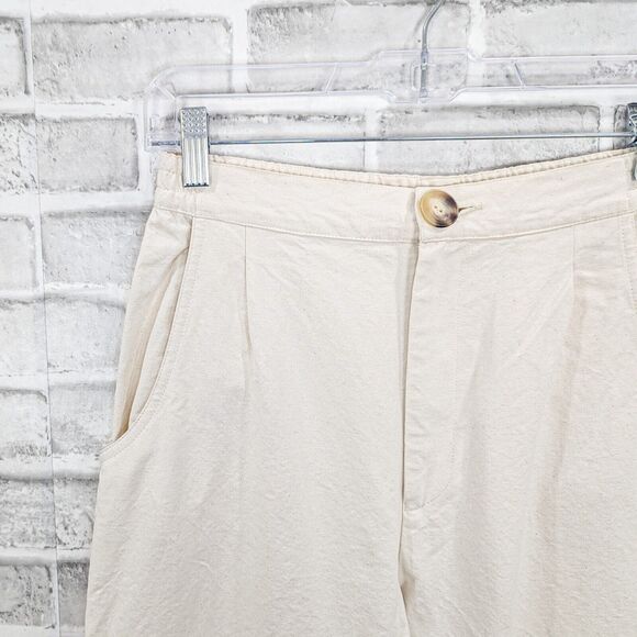 DJERF AVENUE Women's pleated wide leg High rise Pants in beige cotton size small - Picture 11 of 12